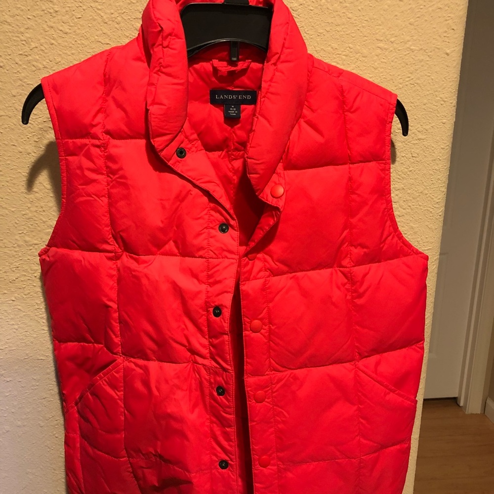 Red Lands’ End goose feather down vest. Like new!